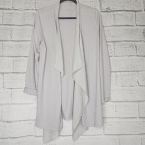 Garnet Hill Waterfall Silk Trimmed Cardigan Sweater Open Front Drape Gray Sz M